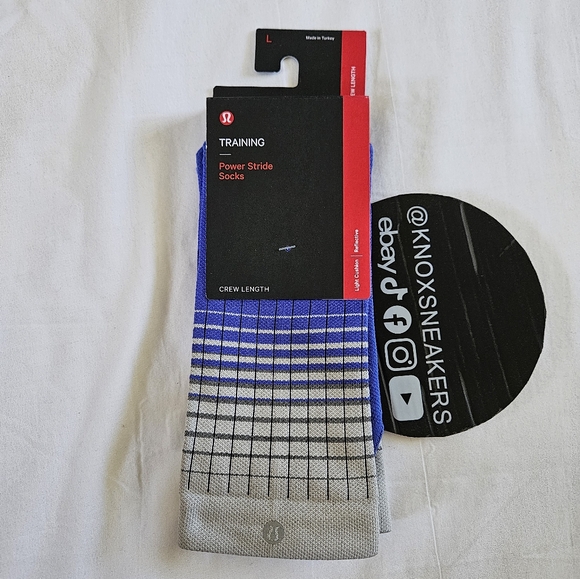 Lululemon Power Stride Crew Socks   Reflective VBZB Blue Men's Size Large 9.5-12 - Picture 1 of 3
